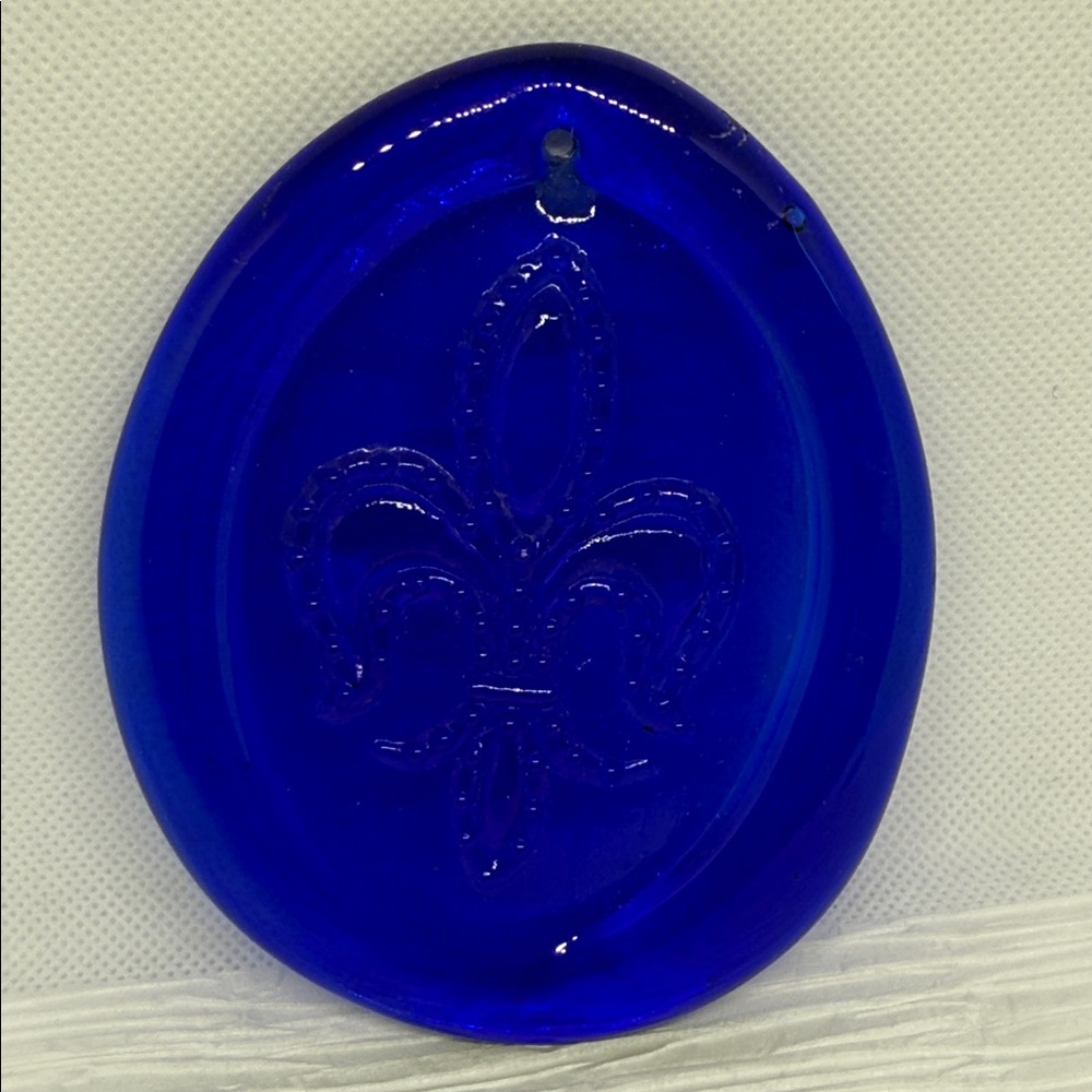 Cobalt blue Glass fleur de Lis suncatcher huge pendant MCM likely Benko ⭐️